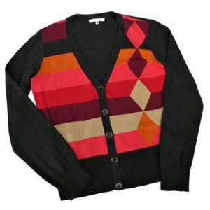 CAbi Cardigan Sweater Colorblock Pocket Mod Black Red Pink Cotton Preppy M